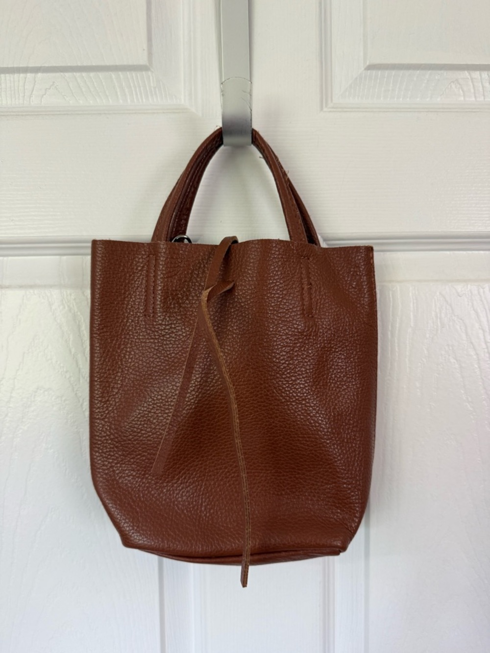 Everyday Chestnut Leather Mini Tote with Top Handles